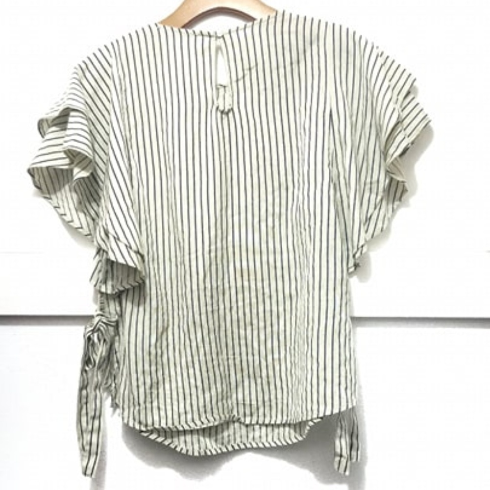 Mango Ruffle Top Off-White Blue Stripes - Picture 2 of 2